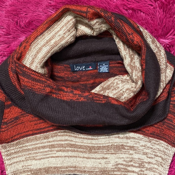 Burnt caramel and cream cowl neck sweater dress / tunic - Picture 4 of 16